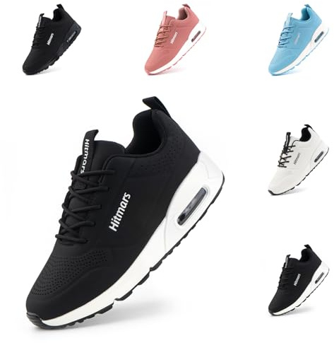 Womens Running Shoes Trainers Sneakers Gym Sports Shoes Cushioned Wide Jogging Fashion Low Top Walking Breathable Black-White UK 6