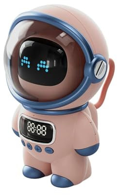 Swiixxer Enceinte Bluetooth Astronaute Intelligente Stéréo Portable Ai Audio Interactif avec Réveil Support TF/FM Horloge de Table Rose