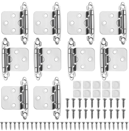 LEONTOOL 10 Pack(5Pairs) Cabinet Hinges Brushed Nickel for Flush Mount Kitchen Cabinets Doors, Self Closing Hinge with Door Bumper, 1/2 Overlay (Variable) Face Frame Semi-Concealed Cupboard Hinges