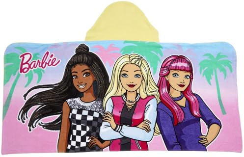 Barbie Bath/Pool/Beach Soft Cotton Terry Hooded Towel Wrap, 24 in x 50 in, By Franco Kids