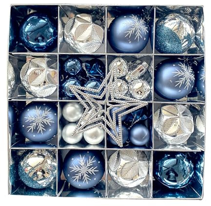 Weihnachtskugeln,6CM Christbaumkugeln Weihnachtsbaumschmuck(Blau Weiß)