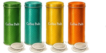 4x Kaffeepaddose und neu wie liefern 4x Padheber statt nur einen bei 4 Dosen ein muss - Metalldose für Kaffeepads - Aufbewahrungsbehälter mit Deckel für Kaffee, Tee, Kekse - Blech-Dekodose