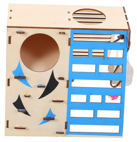 UKCOCO Maison de Jeux Multifonctionnelle pour Hamster et Petits Animaux, Jouet D'activité en Bois Naturel, Échelle et Tunnel, Aire de Jeu Intérieure pour Cochon d'Inde et Rats