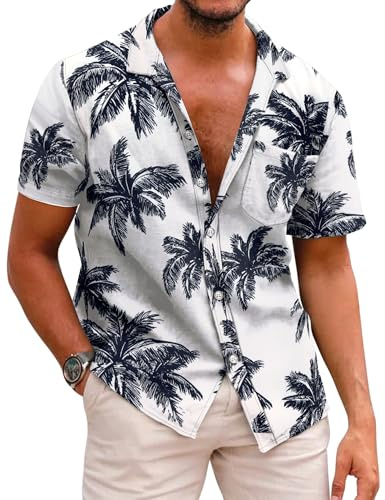 COOFANDY Camisa Hawaiana para Hombre Verano de Ajuste Camisas Informal de Vacaciones Funky Camisas con Estampado Hawaiano de Verano Camisa de Flores