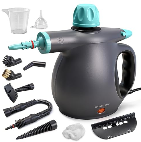 BLUEMARS Handheld Steam Cleaner, 450ml Portable High Pressure Steamer with 10 Attachments, Multi-Surface Steam Cleaner for Kitchen, Sofa, Car, Windows and Floors, 1050W High Power Cleaning