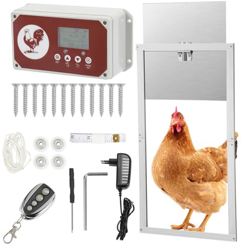 ISOISL Automatisk kycklingklaff, aluminumljussensor elektrisk kycklingdörr med stor display, timer, klämskydd, fjärrkontroll, dörröppnare 30 x 30 cm, vattentät IP44