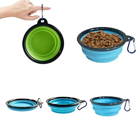RQzaufania Paquete de 2 cuencos plegables grandes para perros con mosquetones, cuencos portátiles para comida y agua para mascotas, borde moldeado de una sola pieza para evitar el colapso. Adecuado