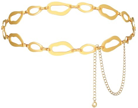 Macuezu Gold Chain Belts for Women, Statement Belt, Gold Belly Chain | Chunky Metal Link Chain Belt with Adjustable Tassel for Dresses, Jeans, Long Body Belly Jewelry, Body Tassels
