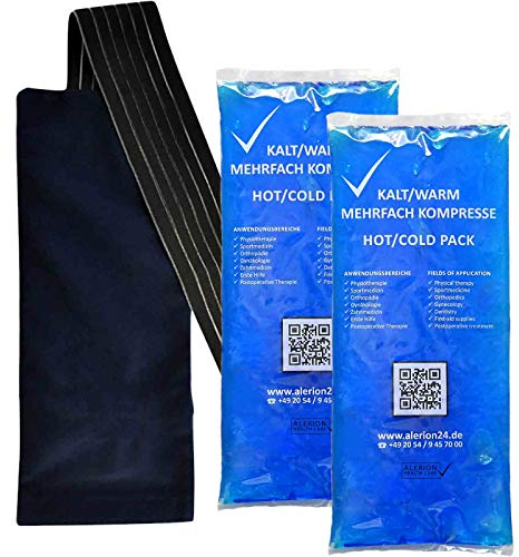 ALERION® 4 Stück 12 cm x 29 cm + 2 Premium Vlieshülle Kalt-Warm Kompresse Mehrfach kompresse Wiederverwendbar Coolpack Mikrowellen geeignet Blau