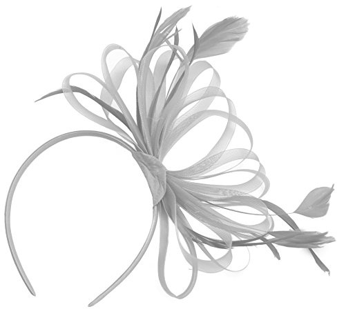 Caprilite Silver Grey Fascinator Headband Large Wedding Ascot Races Net Hat Feathers