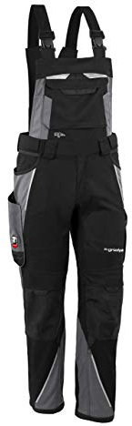 Grizzlyskin Latzhose Schwarz/Grau L48 - Workwear Arbeitshose für Männer & Damen, Unisex Blaumann, Codura-Schutzhose mit vielen Taschen