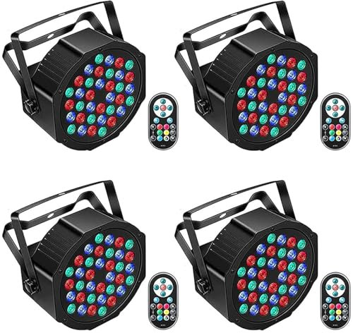 U'King 4 Pack 72W RGB LED Stage Lights, DMX512 Par Can Lights with Remote and Sound Activation, Stage Lighting for DJ Disco Parties Weddings Stage Clubs Events