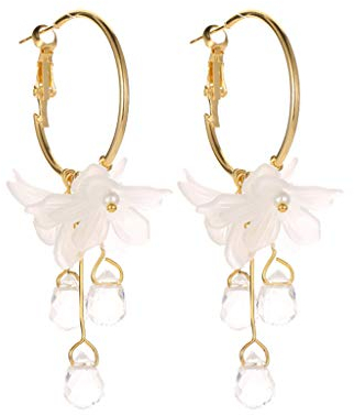 Mypace 925 Silber Gold Set Creolen hängende Ohrringe Für Damen Süße Temperament weiße Blume Kristall Anhänger Metall Ohrringe Damen Schmuck