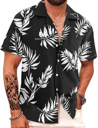 APTRO Men's Hawaiian Shirt Short Sleeved Floral Summer Beach Funky Party Holiday Shirt #BT024 Black XXXL