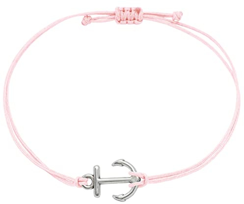 Selfmade Jewelry Ankare armband i silver – storleksjusterbart makraméarmband med silverankare hänge handgjorda armband kvinnor flickor inkl. presentförpackning/smyckespåsar, Größenverstellbar, Metall