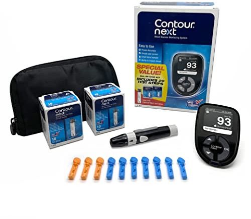 Ascensia CONTOUR NEXT Blood Glucose Monitoring System – All-in-One Kit for Diabetes with Glucose Monitor and 20 Test Strips For Blood Sugar & Glucose Testing