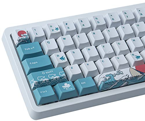 PBT Keycaps, 100 Tasten, Cherry Profile Dye Sublimation, Coral Sea-Tastenkappen für ISO/ANSI-Layout 61/64/68/87, Gateron MX Switches, mechanische Tastatur