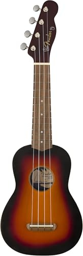 Fender California Coast Venice Ukulele Soprano, Sunburst a 2 Colori, Tastiera in Noce, Manico Slim C, Ponte Senza Nodi, Paletta Tele a 4-in-Linea