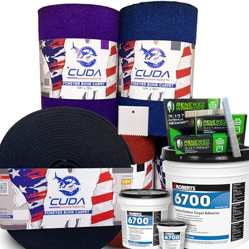 Trailer Hardware Kit-Cuda Boat Trailer Bunk Carpet 9 Inch Wide-FOREVER44-Black 9 x 50Ft-1000 Staples / 2 Quarts/Trowel-Cuda Boat Bunk Carpeting Waterproof Forever Kit44