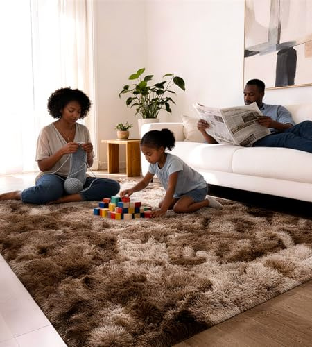 VOFUSHON Teppich Wohnzimmer 160 x 230 cm Braun Waschbare rutschfeste Teppiche Weich Flauschig Rug Wohnzimmerteppiche