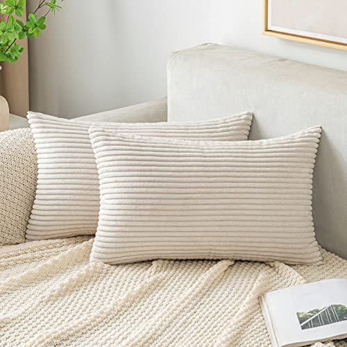 EMEMA Kissenbezug 40x60 cm Weihnachten Kordsamt Kissenbezüge Dekokissen Sofakissen Cord Kissenhülle Zierkissenbezug Kord Dekorative Weiche für Sofa Wohnzimmer Schlafzimmer 2er Set Beige