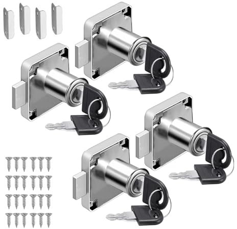 4 Sets Cupboard Locks, 22mm Cabinet Locks, Cam Drawer Lock Cylinder Security for Furniture Cabinet Mailbox Household Office
