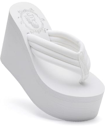 Like-know-like Womens Wedge Sandals Platform Sandals Women Chunky Wedge flip flops Sandals for Women White US 9