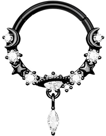 1 st 16G silverdiameter 8 mm elegant hängande näsa septum ring 316L rostfritt stål med klar planet CZ gångjärn segmentring broskörhängen ring helix tragus piercing smycken för kvinnor och män,