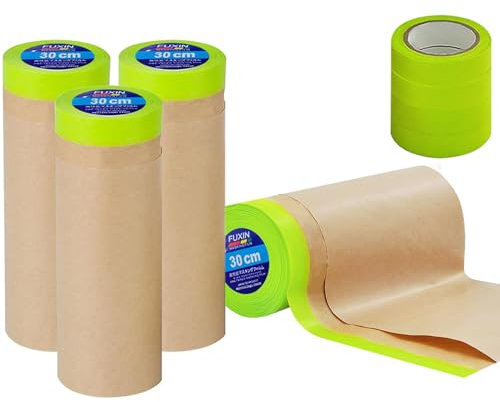 InnoStars Abdeckfolie 4 Rollen, 30cm x 15m Selbstklebendes Malerpapier für Maler und Gipsarbeiten, Malerfolie mit Klebeband, Maskerband mit starker Haftung & einfach entfernbar
