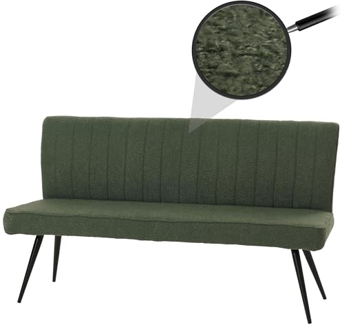 Mendler Banco HWC-K16, banco de comedor tapizado, respaldo de tela/textil Bouclé metal 160 cm – verde