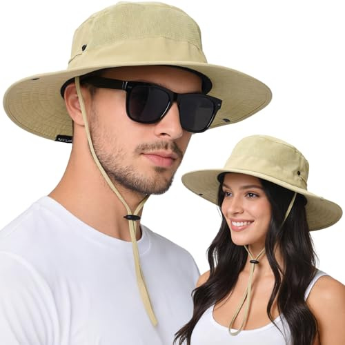 EINSKEY Kylande solhatt för män kvinnor, packbar brett brätte hinkhatt med hästsvans justerbar boonie hatt för fiske vandring, 01 Kahki, One Size