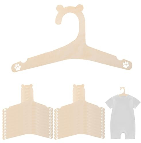 Dzmuero Kinderkleiderbügel Holz, Baby Kleiderbügel, 20 Stück Kinderbügel, Puppen Kleiderbügel Holz, Niedliche Bärentatzeform, Rillen-Design, zur Dekoration, zum Aufhängen von Kleidung (12 x 22,8cm)
