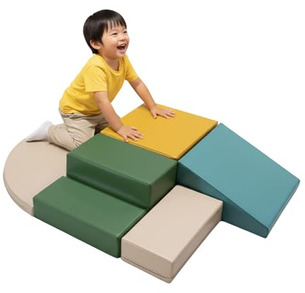 IGLU SOFT PLAY Corner Climber 5er Softbausteine Set für Kleinkinder & Babys – Kletterbausteine aus Schaumstoff – Krabbellandschaft & Motorikspielzeug für Zuhause (Pastel Sea)