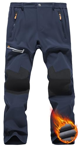 Peakwell Mens Fleece Walking Trousers Waterproof Hiking Trousers, Navy, 34