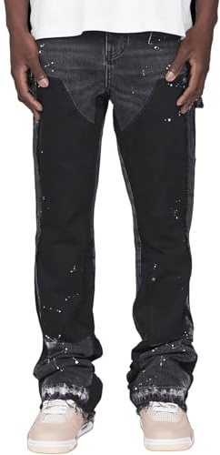 FYCYGG Uomo Patchwork Flared Gamba Hip Hop Jeans Loose Fit Vintage Casual Denim Pantaloni Patchwork Bell Bottom Jeans Classici(Grey,S)