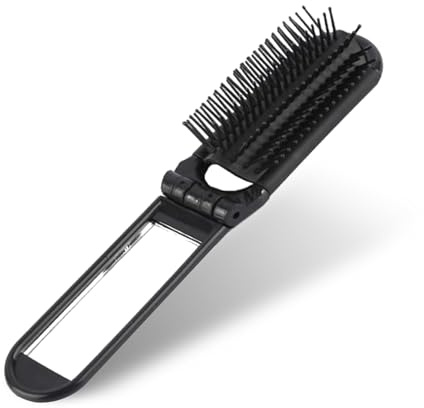 Folding Hair Brush Mini Travel Hairbrush with Mirror Small Foldable Hairbrush Portable Pocket Size Hair Massage Comb Compact Hair Brush for Women and Men Handbag Hairbrush for Trip Gym Bag Swimming