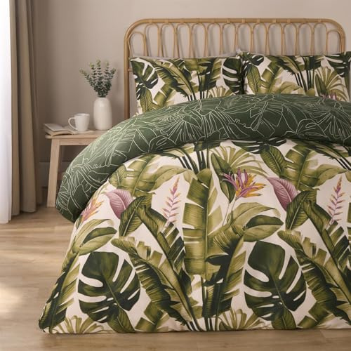 OHS Green Bedding King Size Duvet Cover Sets, Reversible Super Soft Warm Tropical Foliage King Size Bedding Quilt Cover Comfy King Duvet Set with Matching Pillowcases