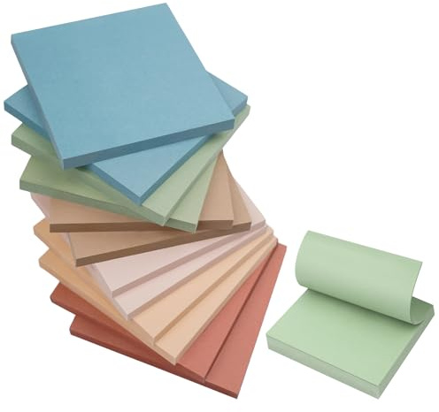 12 Pack Sticky Notes, Note Pads 76 x 76 mm, 600 Sheets Total Sticky Pad, Removable Memo NotePads for Students Teachers, Home and Office Use (Retro Colors)