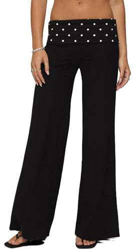 Betrodi Fold Over Yoga Pants for Women Y2k Low Rise Folding Flared Legging Stretchy Leisure Wide Leg Sports Pants