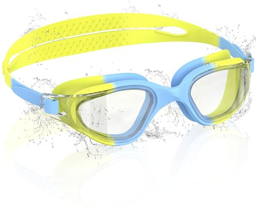Ambienden Gafas Natación para Niños, HD 180° Gran Angular de Visión Gafas de Natación para 3-14 Años, Antivaho, Protección UV, Ajuste Rápido, Sello de Silicona, Gafas Piscina Unisex, T-BlueYL