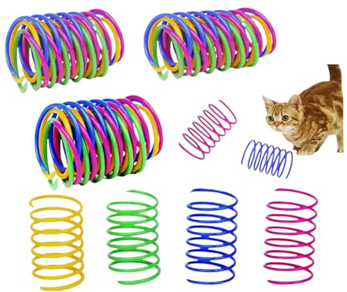 12 Pcs Colourful Cats Springs Toys - Interactive Cat & Kitten Toys, Durable Plastic Spring Cat Toy for Swatting, Biting, Hunting, Enrichment Play, Fun Kitten Toy to Keep Kittens Active & Engaged