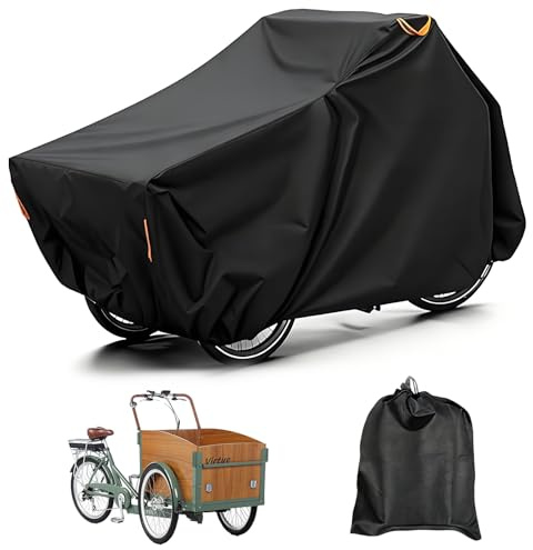 Lasthjulsskydd, cykelskydd, vattentätt, 420D Oxford lasthjul, cykelpresenning med reflektorremsor och låshål, UV-skydd, slitstarkt, regnskydd för lastcyklar (220 x 100 x 110 cm)