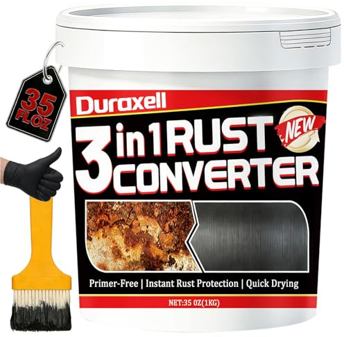 Duraxell Rust Converter Paint for Metal, 3-in-1 Rust Reformer & Metal Primer, Paint Over Rust Metal, Anti-Rust Paint for Metal Fence, Trailer Frame, Automotive Parts, Black Rust Stop Coating – 35 oz