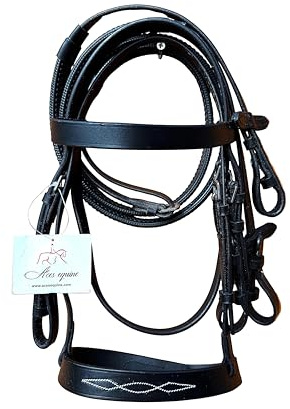 Leather Hunter Bridle With Grip Reins And Stitched Noseband Black Mini Shetland