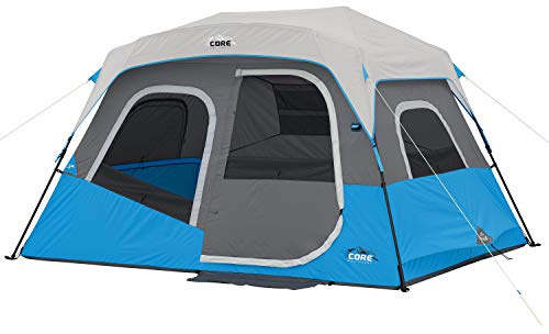 CORE 6 Person Instant Cabin Tent with LED Lights | Large Family Lighted Pop Up Tent for 60 Second Camp Setup | Included Storage Pockets for Camping Accessories