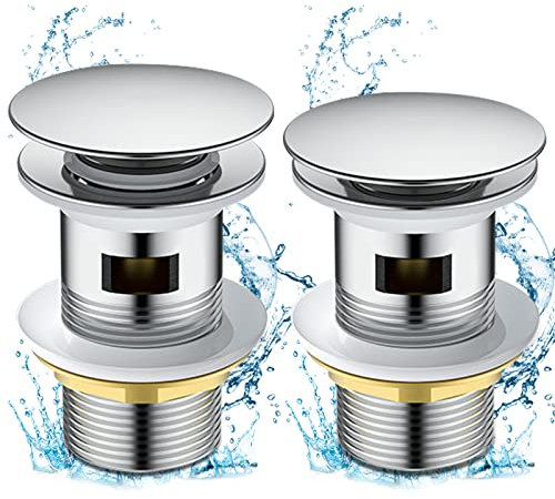 Cieex 2pcs Bonde de Lavabo Pop-up, Bonde Lavabo Salle de Bain Chromé, Bonde Lavabo avec Trop Plein pour Vasque Salle de Bain avec Un Trou de 1/4 (Argent)