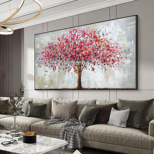 HOLEILUCK Albero Rosso Paesaggio Dipinto Su Tela Moderna Extra Large Dimensioni Astratta Arte Della Parete Immagine Per Soggiorno Camera Da Letto Home Decor 75x180cm/30x71in Senza Cornice
