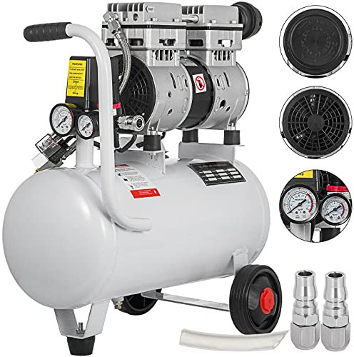 25L Whisper Oil-Free Air Compressor, 750W, 58 dB Silent Compressed Air, for Drills Nailers, Air Screwdrivers, Car wash, Dentist, Spray Paint, etc.