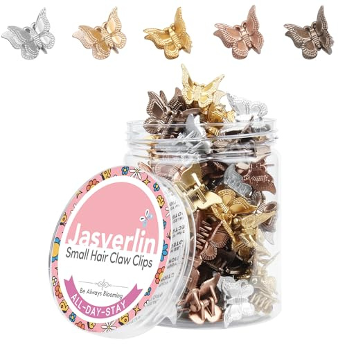 JASVERLIN Mini Butterfly Hair Clips for Girls Kids Women - Y2K Small Tiny Cute Hair Accessories Non-slip Metallic Claws Clip - 90S Hair Clips Organizer (Metallic Harmony)