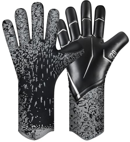 QUICARD Soccer Goalkeeper Gloves, Ultimate Grip Football Goalie Gloves with Size 6/7/8/9/10, Strong Receiver, American Football for Men, Boys, Youth, Adult, Kids and Small Hands (Black, 6)